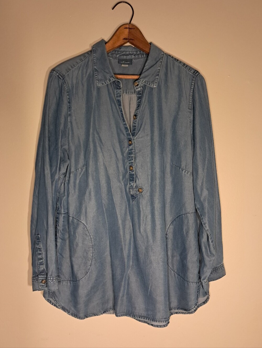 J. Jill Light Blue Denim Chambray Popover Shirt